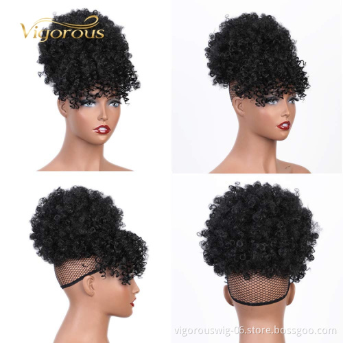 High Quality Headwrap Machine Made Dropshipping Black Short Afro Wholesale Cheap Spring Curly Wig With Headband Attached